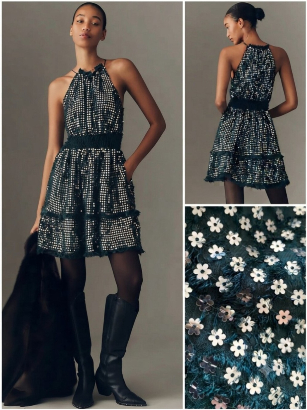 🆕 Anthropologie Somerset Shine Mini Halter Dress Daisy Sequin Sz S Formal Party